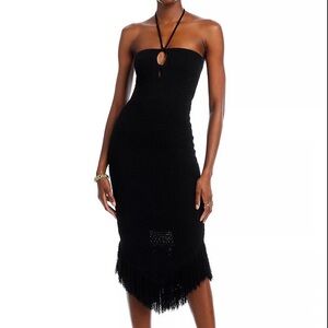 Aqua Black Fringe Midi Dress